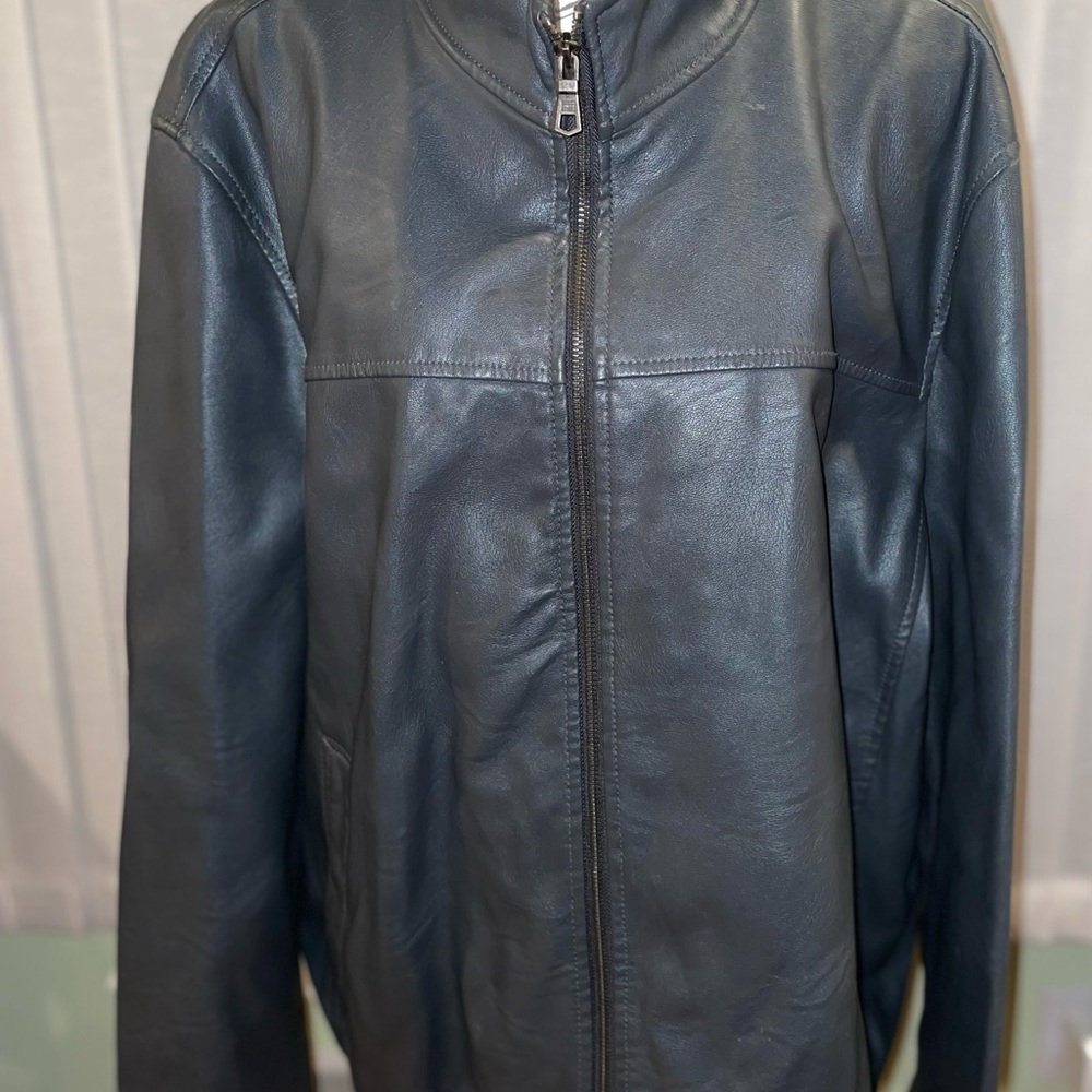 Men’s Gray Leather Motorcycle Jacket Tommy Hilfiger Coat Plus Size 2X - Picture 8 of 8